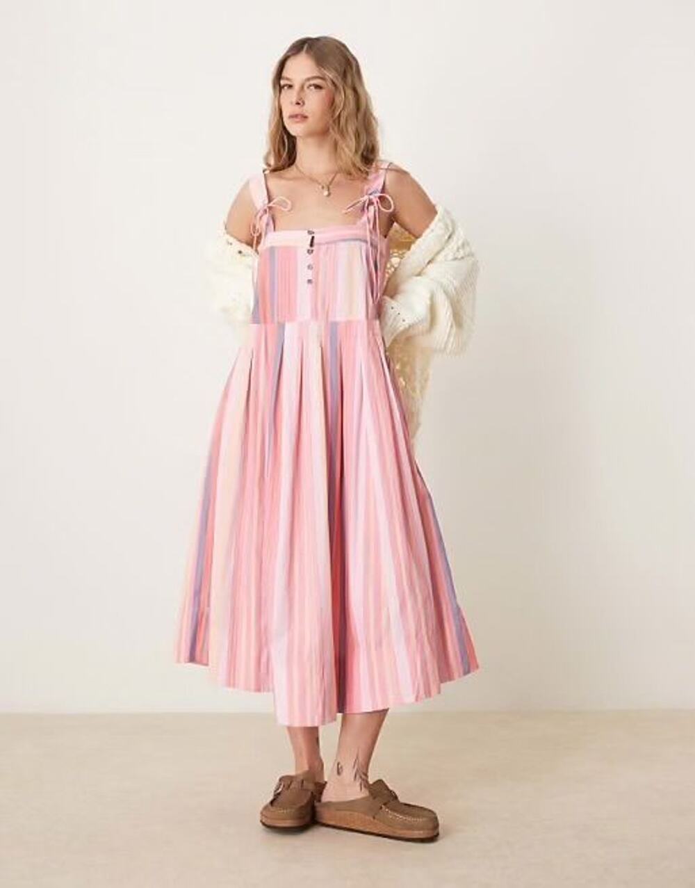 Free People Primavera Pink Striped Midi Maxi Dress Size S